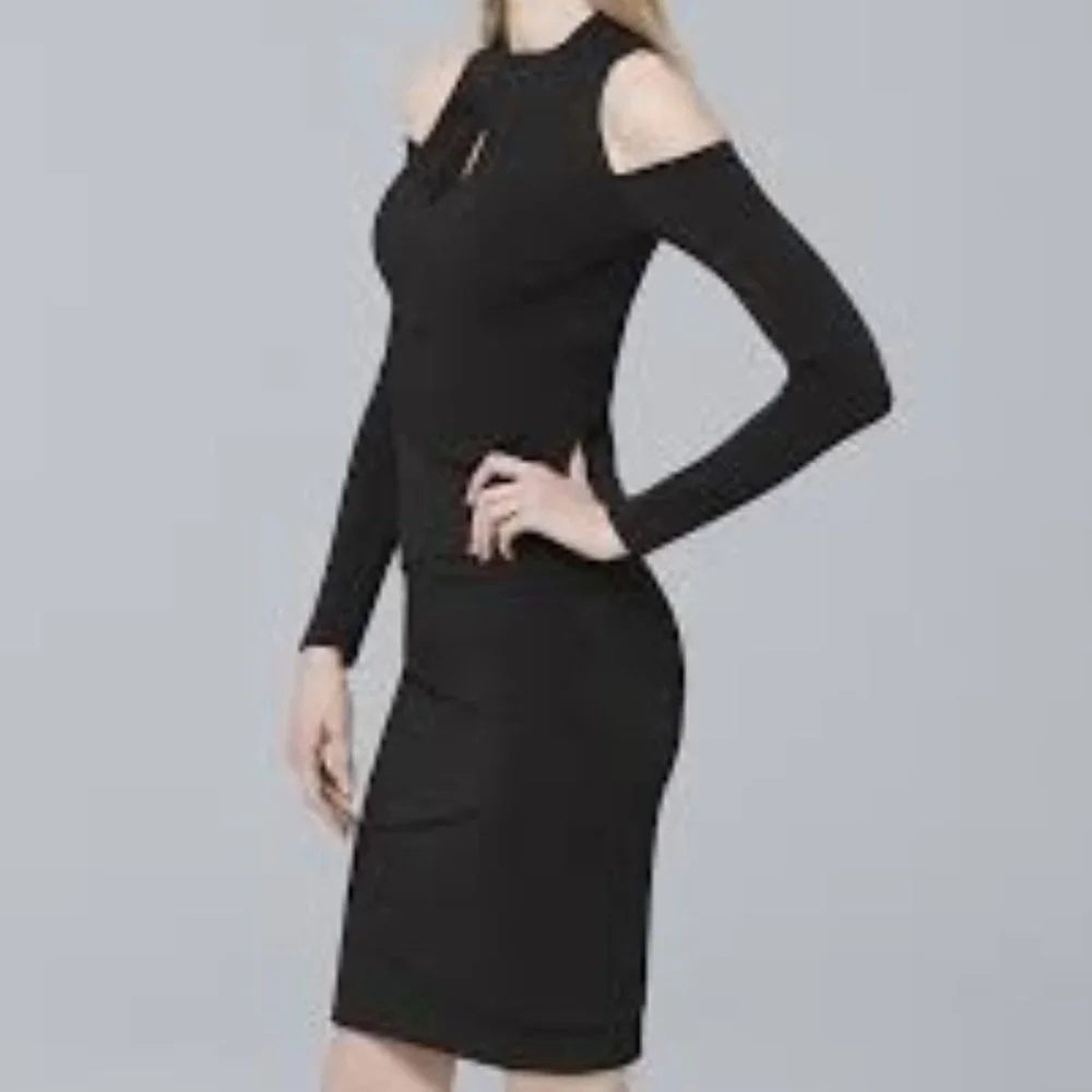 WHBM Long Sleeve Cold Shoulder Black Instantly Slimming Sheath Dress - Picture 2 of 9